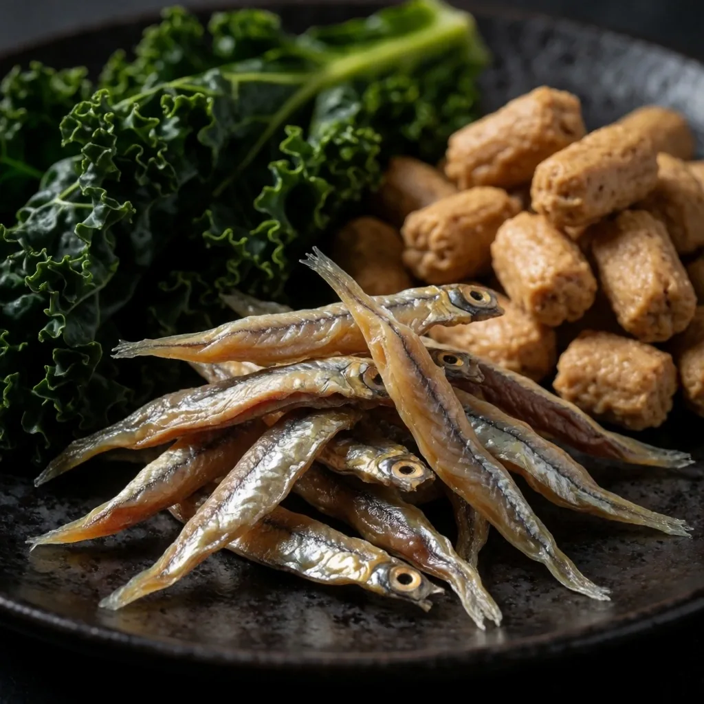 Calcium and magnesium rich foods on a dark plate